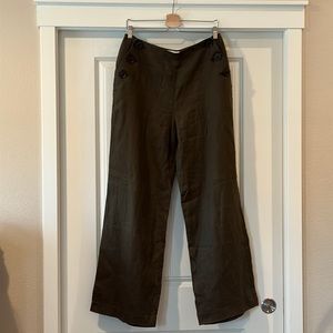 Boden Falmouth 100% Linen Green Trousers Wide Leg Size 8 Long